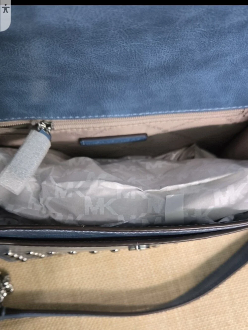Michael Kors Sky Blue Studded Leather Chain Crossbody